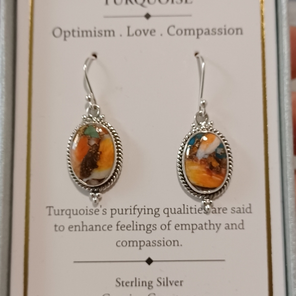 SHIVAM STERLING SILVER TURQUOISE TEARDROP EARRINGSAPPROXIMATELY 1 1/4  INCH LON - Picture 3 of 8